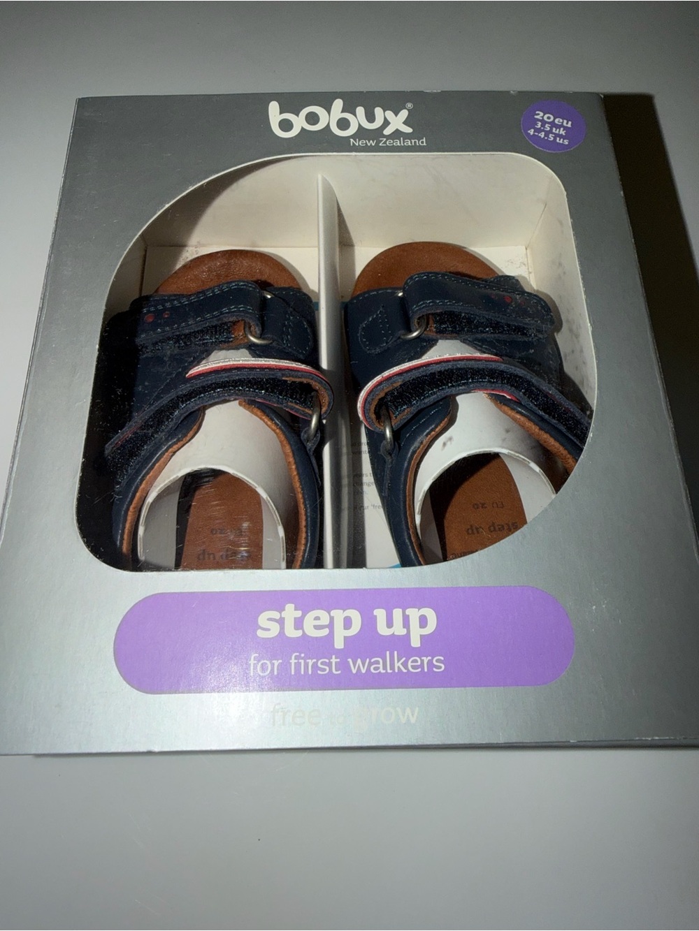 NWT Bobux Step Up Navy Leather Sandals Size 4-4.5 Baby First Walker 20 EU